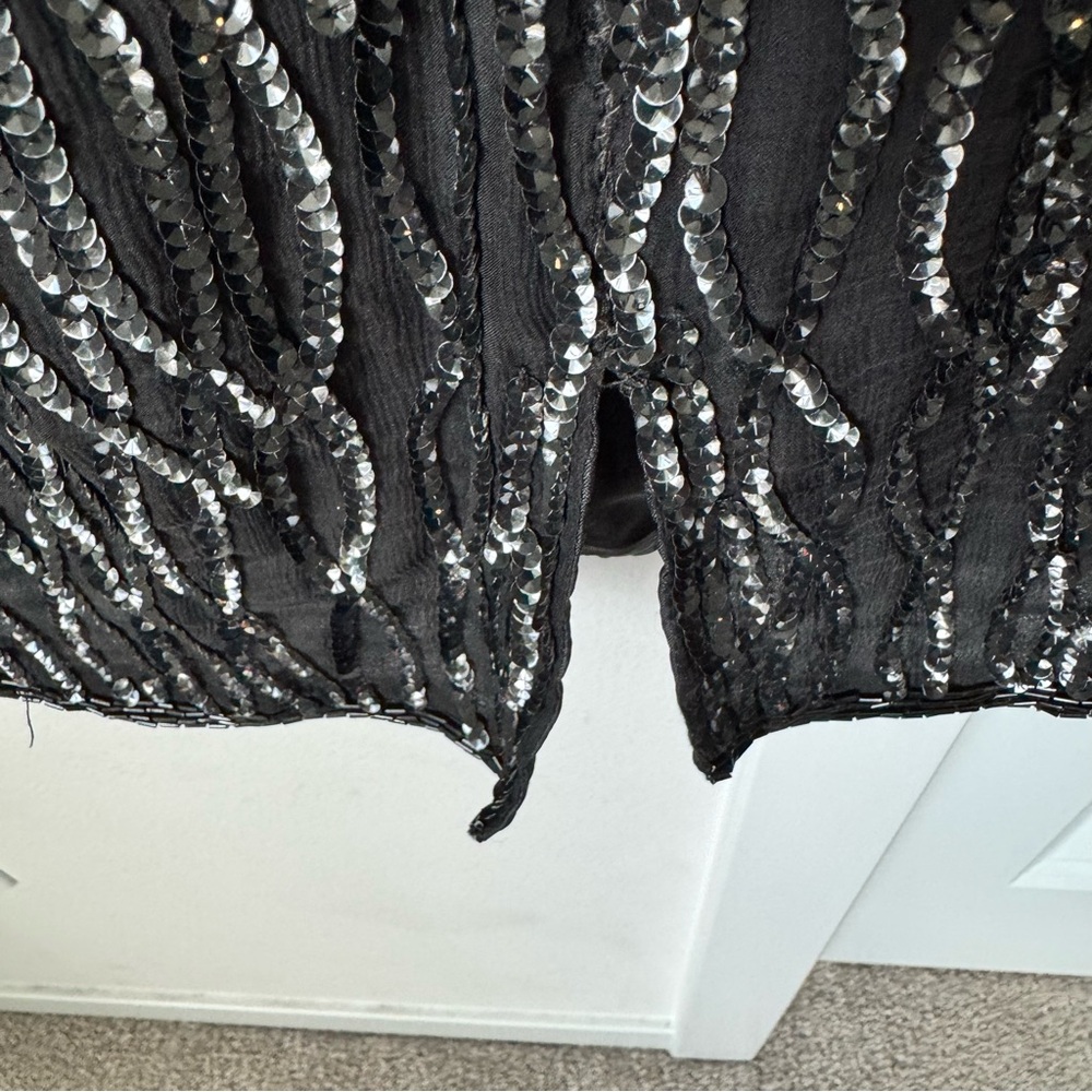 Vintage Stenay Black Sequin Dress Size 4 Shoulder Pads 100% Silk Beaded 1980s - Picture 10 of 14